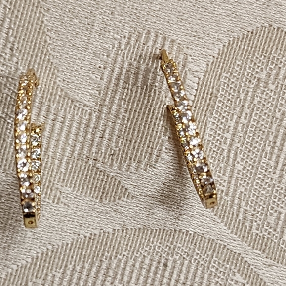 Vintage 90s Sterling Silver 925 Gold Plated  Textured Hoop Earrings - Picture 3 of 12